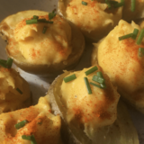 These vegan deviled potatoes are a plant-based alternative to traditional deviled eggs. #eggless #dairyfree #vegan #vegetarian
