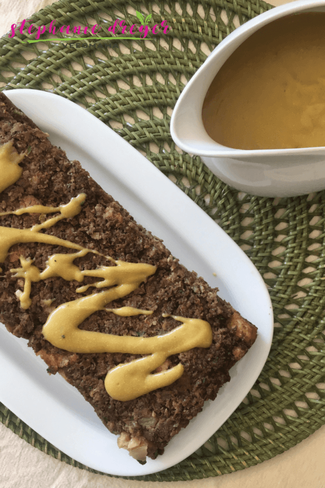 A savory stuffing is combined with the Beyond Meat Beyond Burger for this Sourdough Stuffing Vegan Meatloaf. #dairyfree #meatless #vegan #plantbased