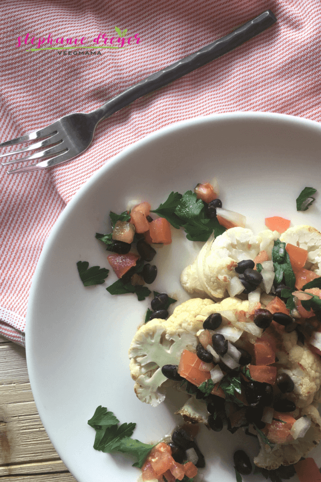 This Cauliflower Steak with Black Bean Relish is an elegant choice for entertaining - as beautiful to look at as it is delicious to eat!