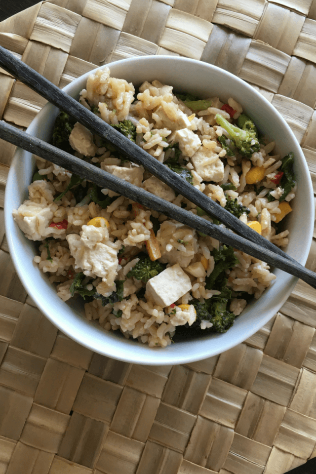 This Tofu Vegetable Fried Rice comes together in 30 minutes with just a handful of ingredients thanks to some help from Trader Joe's!