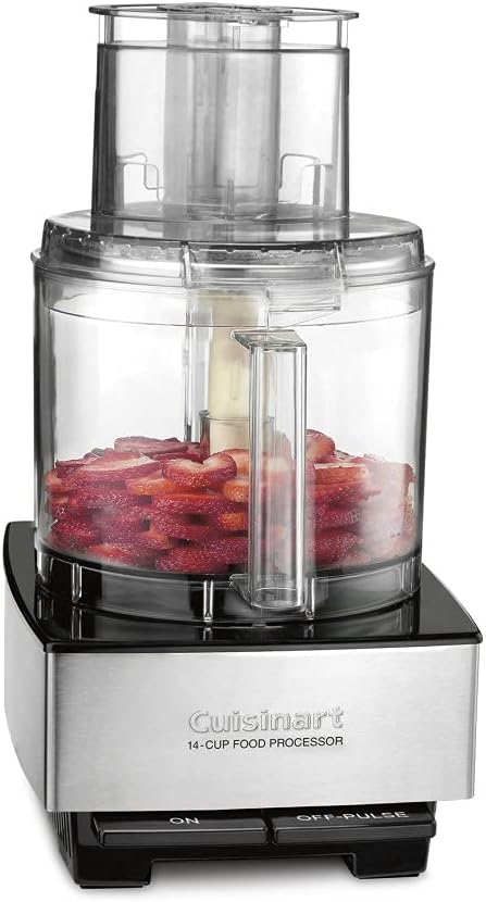 food processor containing strawberries