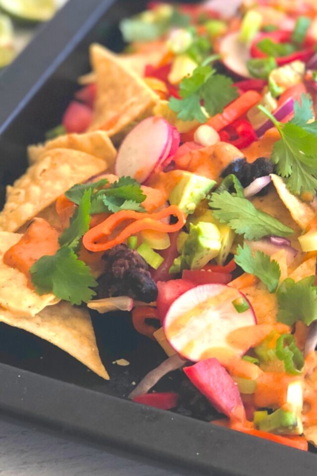 sheet pan of nachos