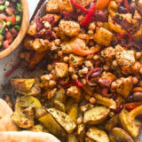 sheet pan with tofu, peppers and potato wedges